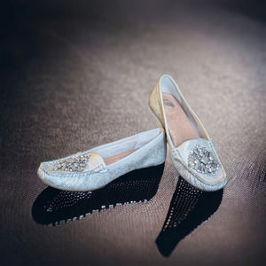 Nurture Size 6 Silver Embellished Loafer Shoe